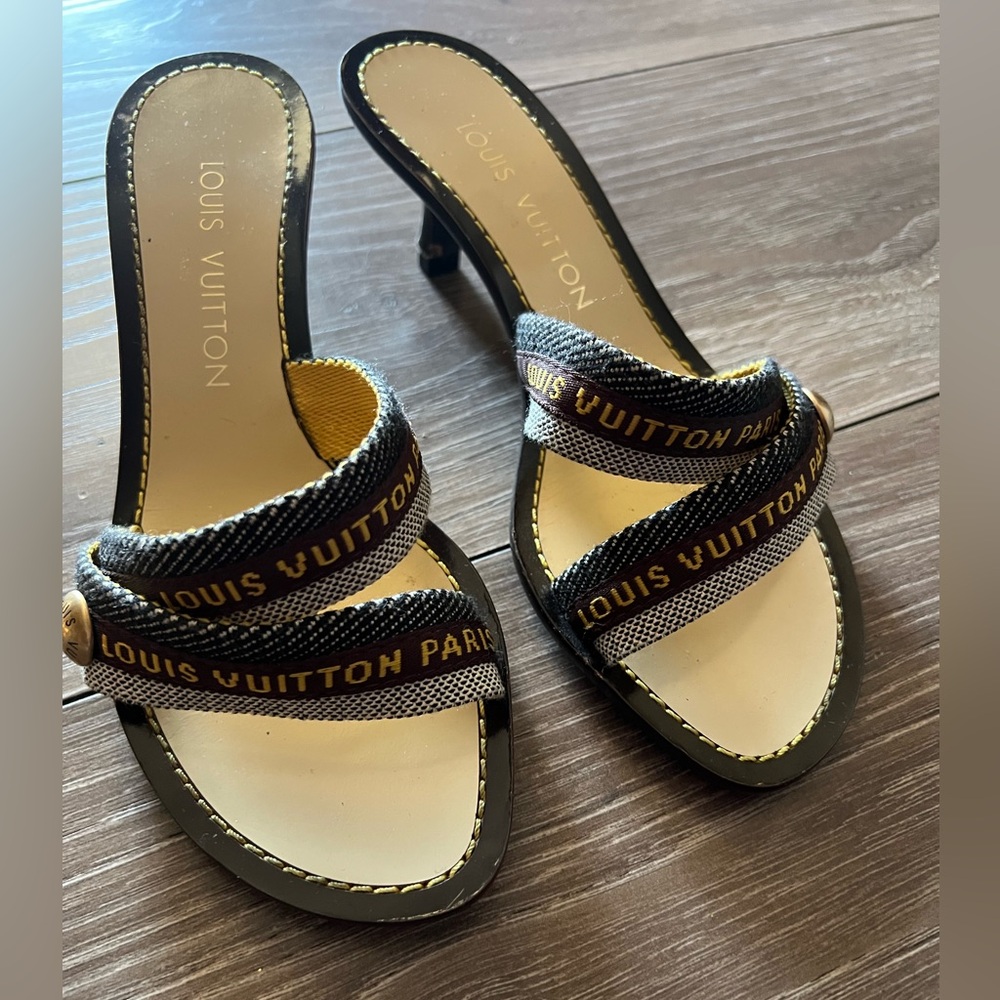 Louis Vuitton Kitten Double Strap Sandal “Bahia”Mule/Size 36